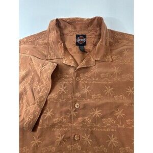 Harley Davidson Men's XL Palm Tree Motorcycle Print Short Sleeve Button Up Shirt